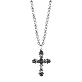 1928 Jewelry Black Stone Cross Pendant Necklace 16"   3" Extender