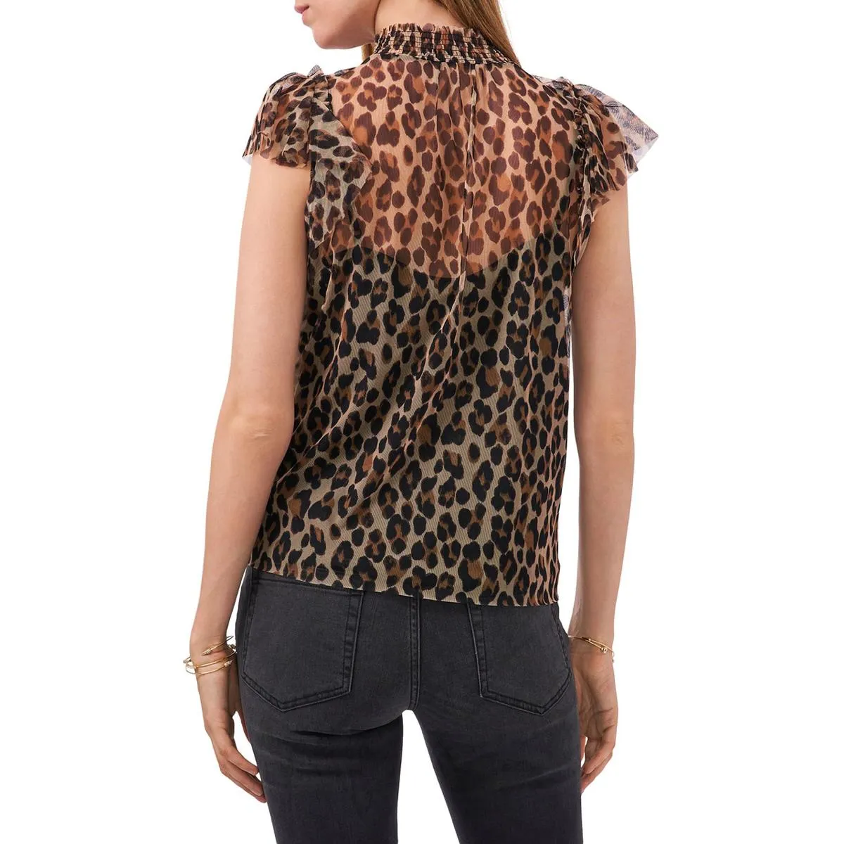 1.State Womens Leopard Print Mock Neck Blouse