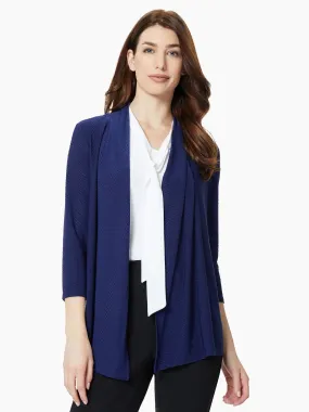 3/4 Sleeve Open Front Textured Knit Cardigan