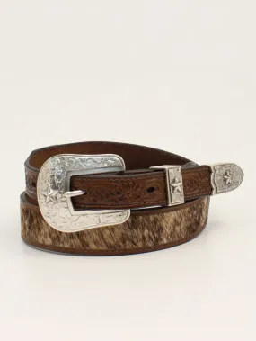 3D D100012002 Mens Calf Hair Floral Leather Belt Brown - D