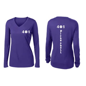 401 Rhode Island Pickleball Club | Women's Long Sleeve V-Neck Pickleball Shirts | 100% Polyester