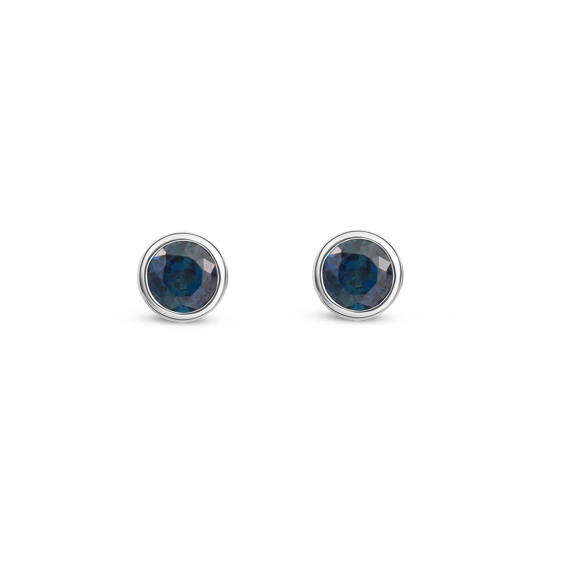 9ct White Gold Round 3mm Rubover Sapphire Stud Earrings