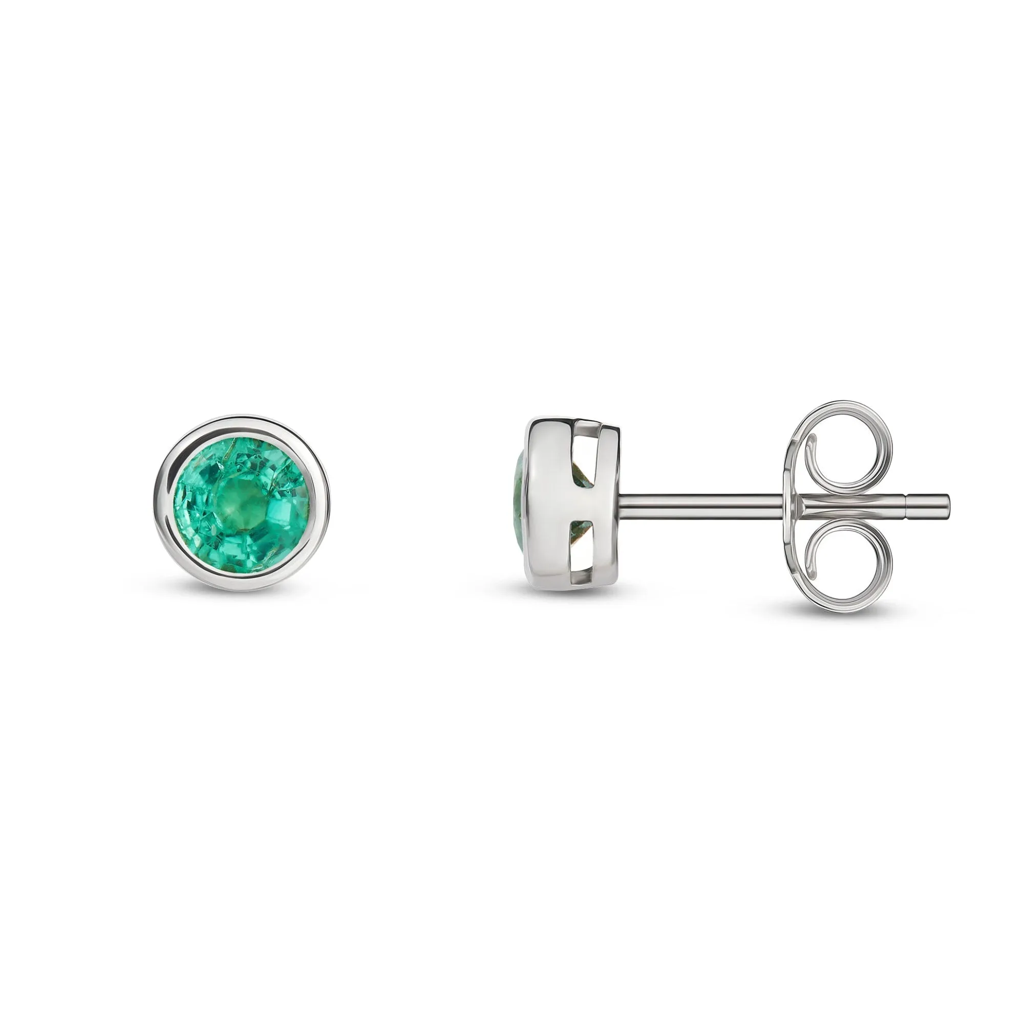 9ct White Gold Rub Over Emerald 4mm Stud Earrings 0.48ct