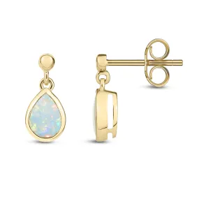 9ct Yellow Gold Opal Teardrop Drop Earrings