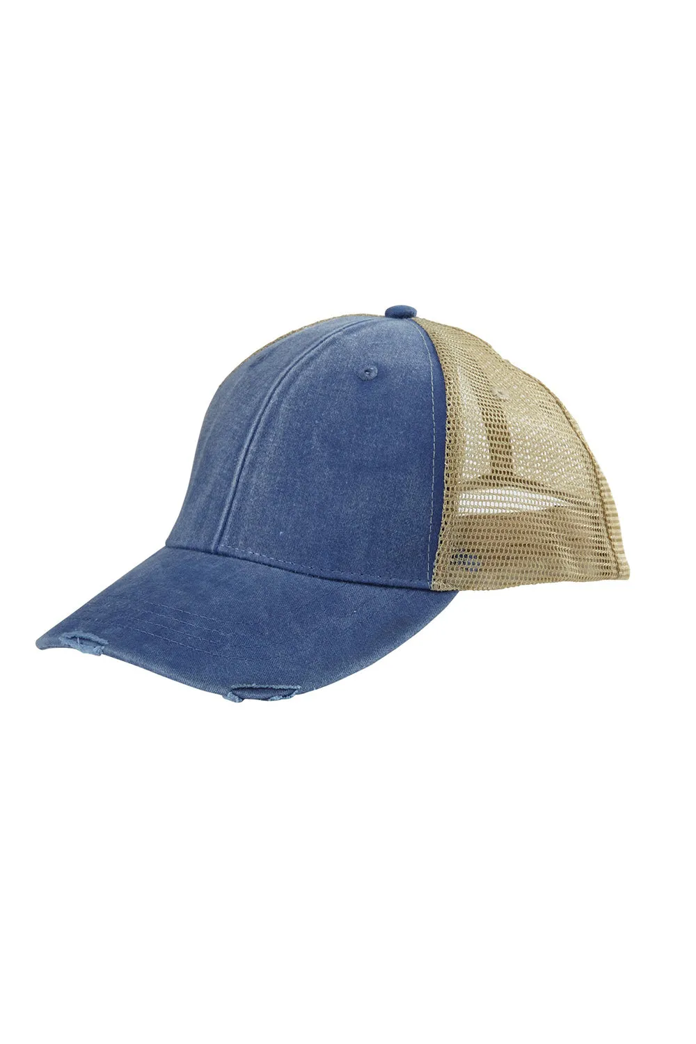 Adams Mens Distressed Ollie Adjustable Trucker Hat - Royal Blue/Tan