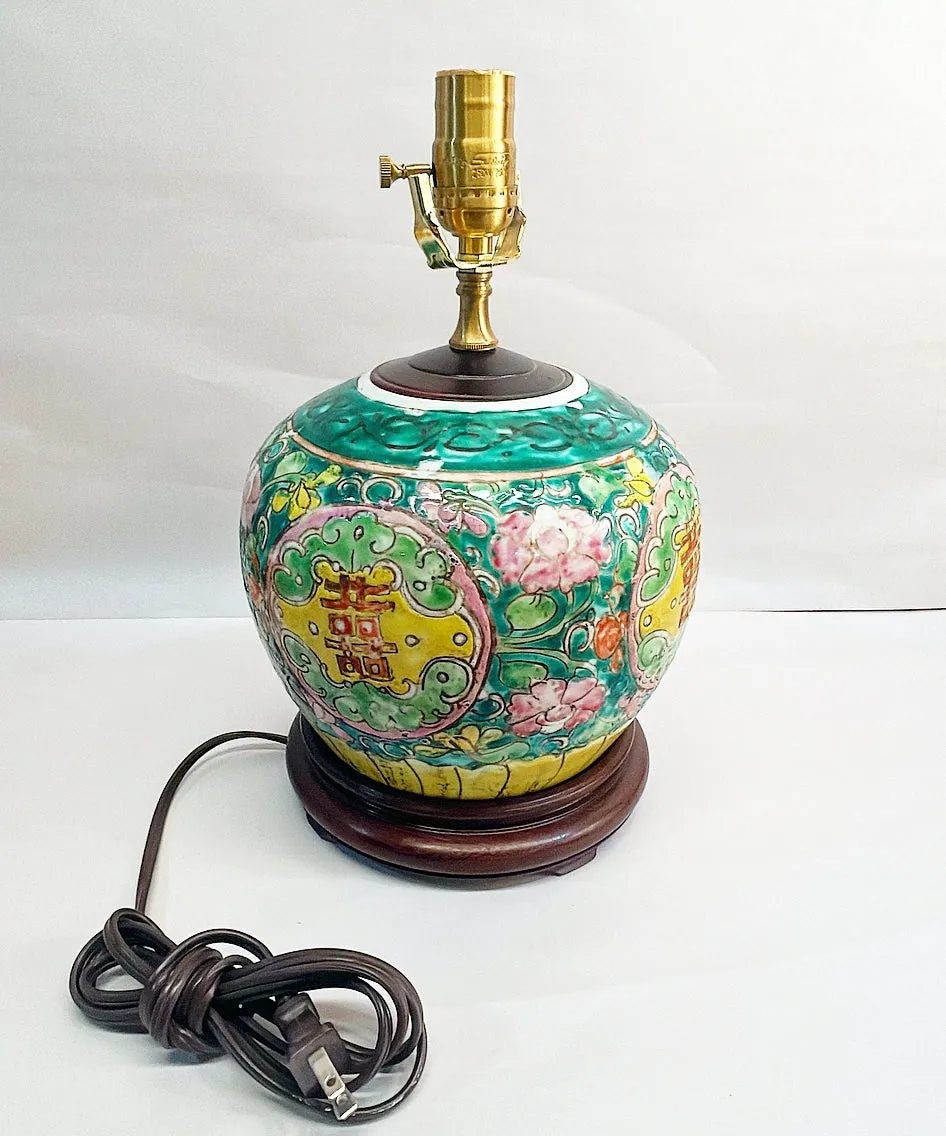 Antique late 1800s Asian style ginger jar lamp.