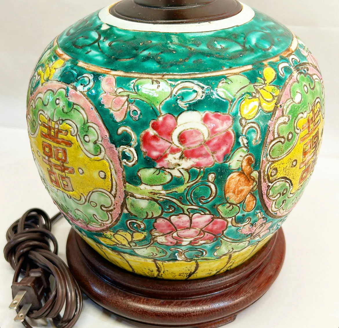 Antique late 1800s Asian style ginger jar lamp.