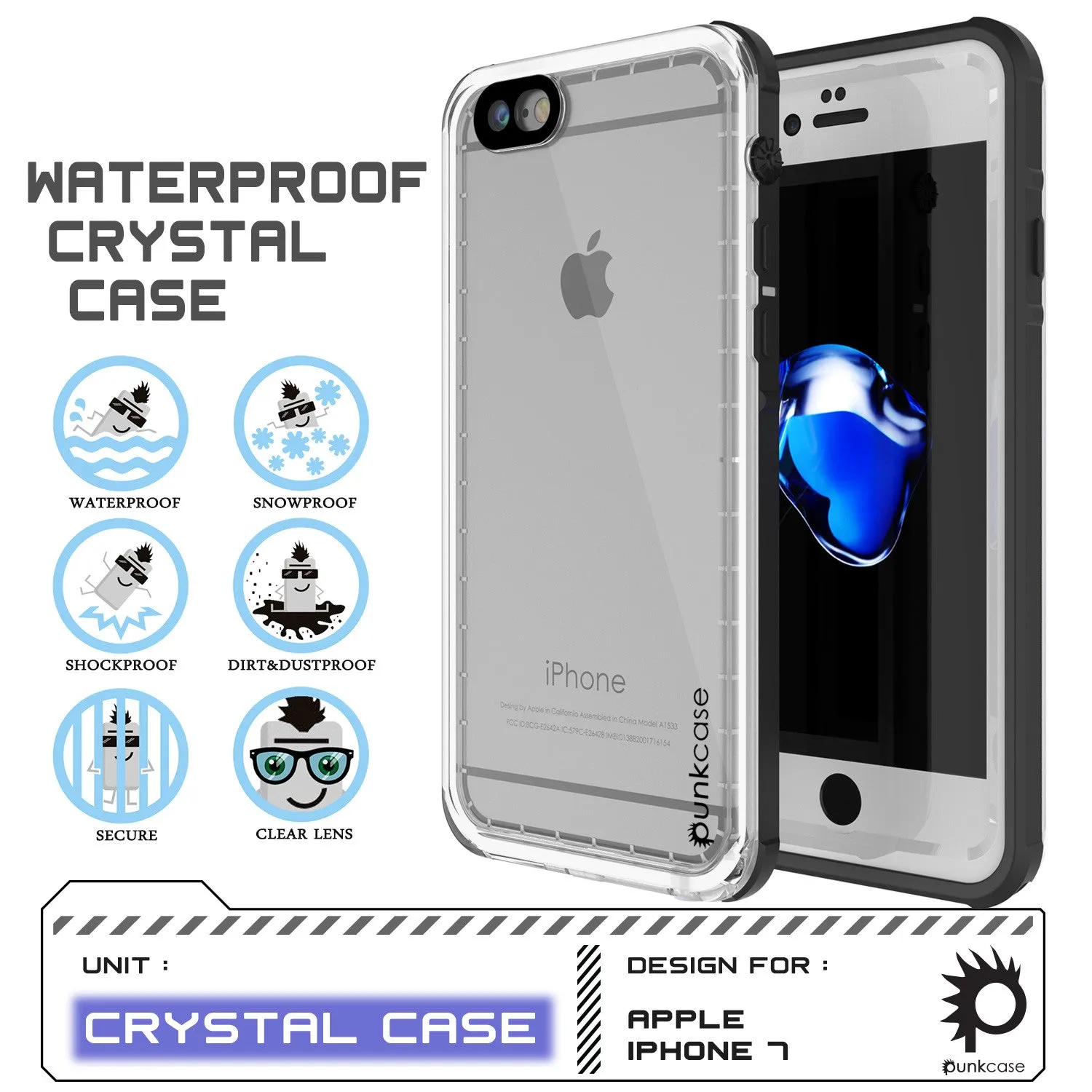 Apple iPhone 7 Waterproof Case, PUNKcase CRYSTAL White W/ Attached Screen Protector  | Warranty