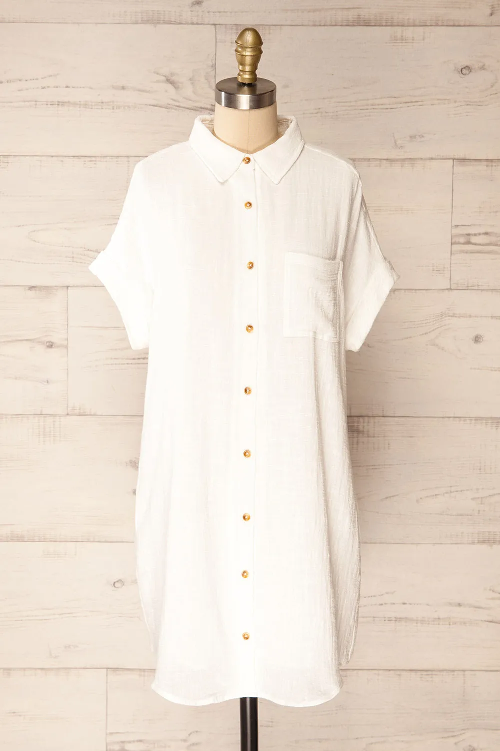 Arles Ivory | Short Shirt Dress w/ Pockets