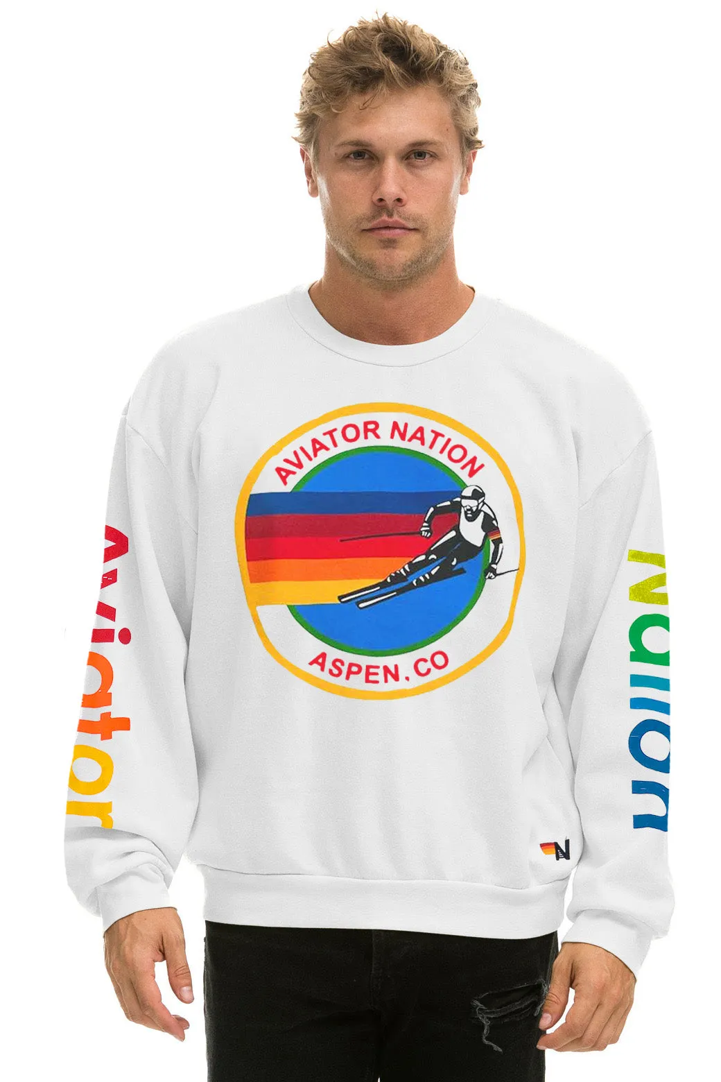 AVIATOR NATION ASPEN RELAXED CREW SWEATSHIRT - WHITE