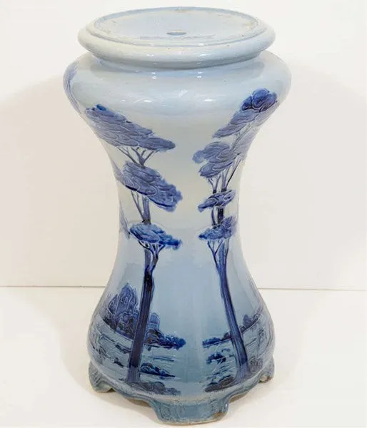 Baluster Form Table Base in Blue and White, Ceramic