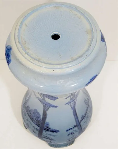 Baluster Form Table Base in Blue and White, Ceramic