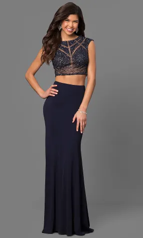 Beaded Cap Sleeve Long Two-Piece Dress