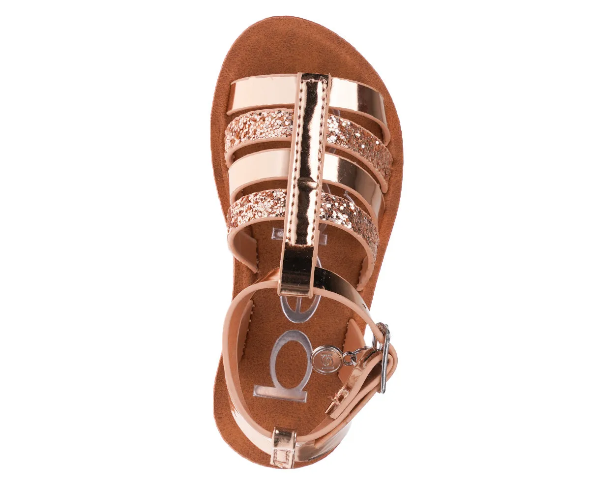 bebe Girl's Shiny Gladiator Flat Sandals with Glittery Strap Design - Flat Sandals for Toddler