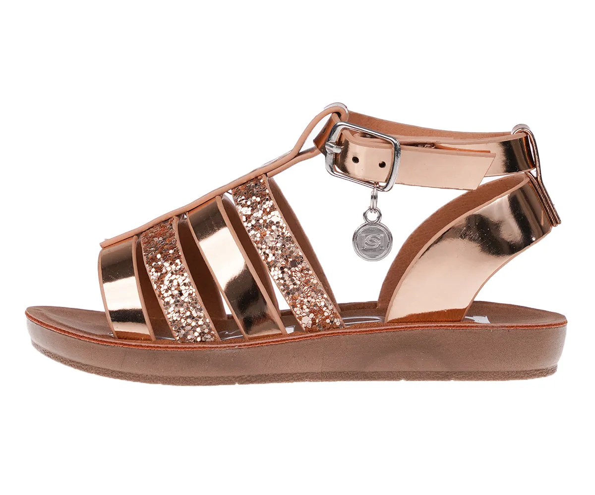 bebe Girl's Shiny Gladiator Flat Sandals with Glittery Strap Design - Flat Sandals for Toddler