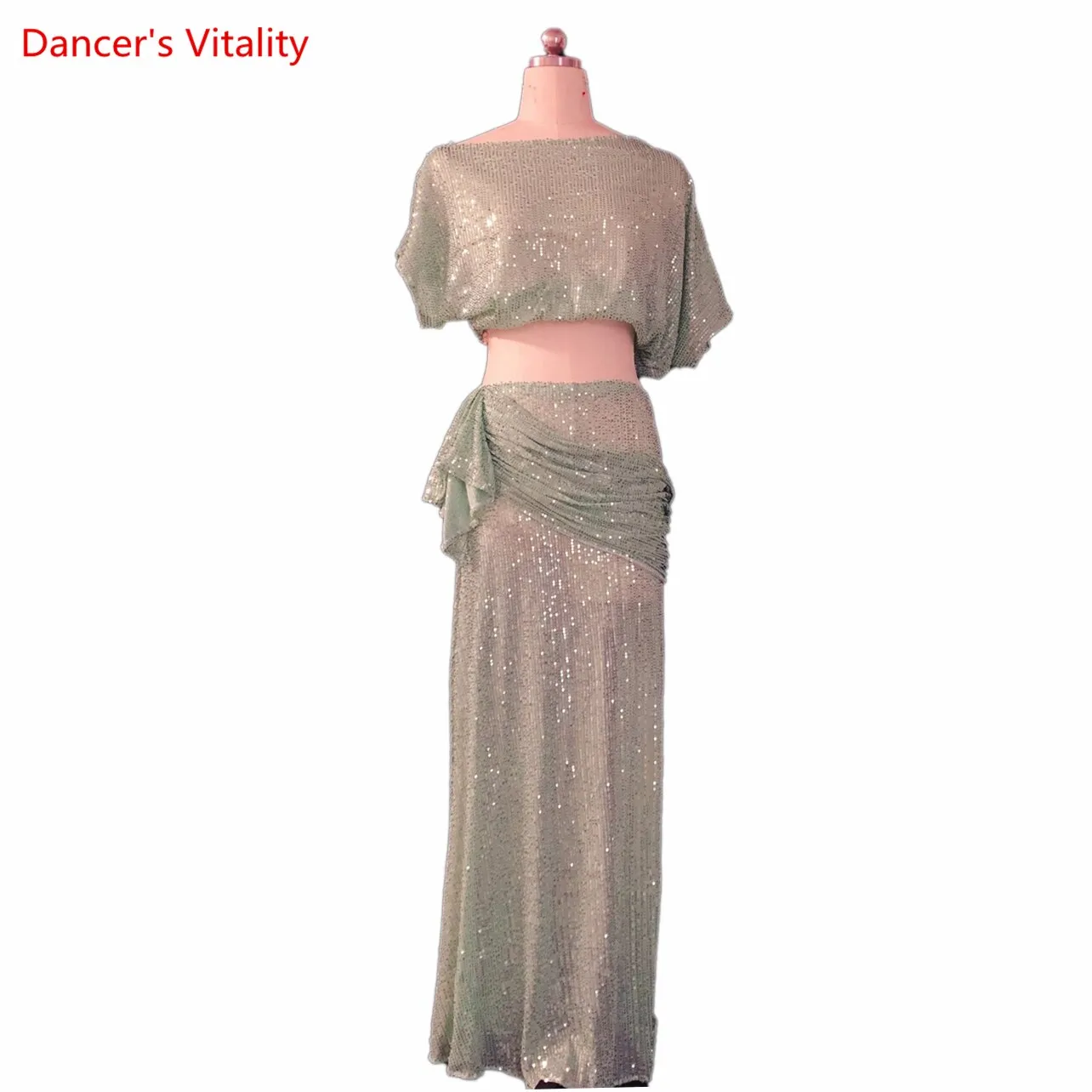 Belly Dance Performance Costume Dress Customzied Short Sleeves Top bling Bling Long Skirt 2pcs for Women Bellydancing Wear