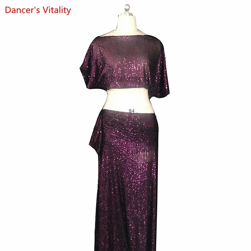 Belly Dance Performance Costume Dress Customzied Short Sleeves Top bling Bling Long Skirt 2pcs for Women Bellydancing Wear