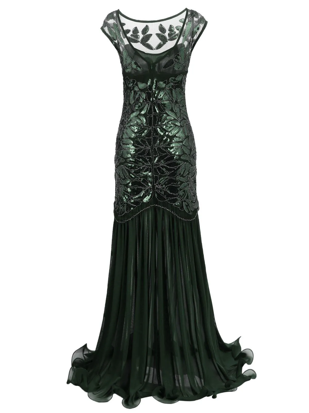 Black 1920s Sequin Maxi Flapper Dress