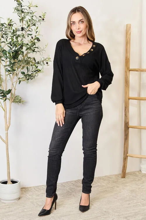 Black Buttoned Long Sleeve Blouse