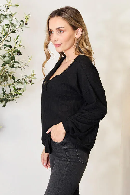 Black Buttoned Long Sleeve Blouse