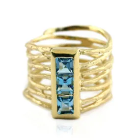 Blue Topaz Multi Row Textured Ring