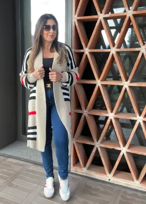 Bonnie Beige Striped Longline Cardi