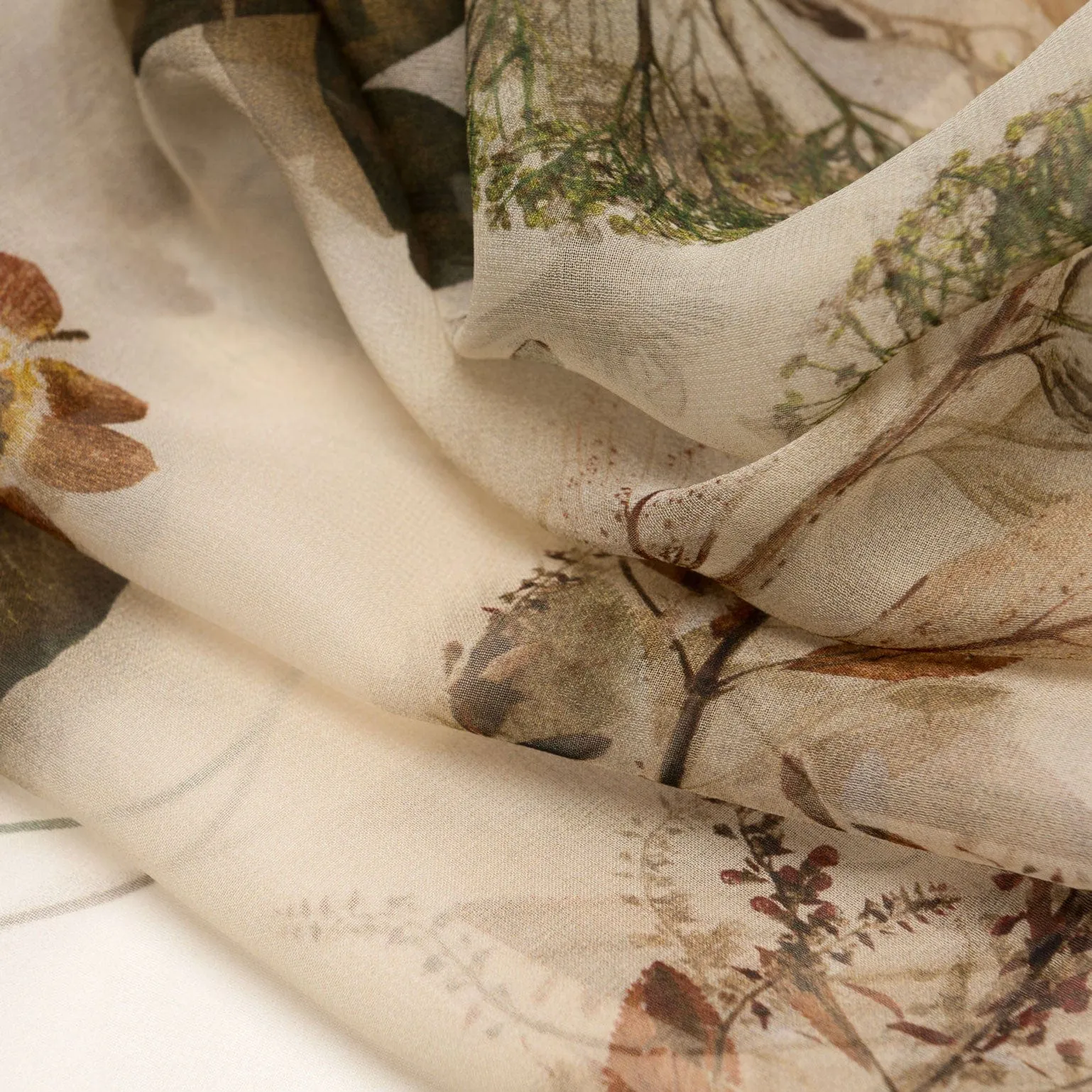 Botanica -  Long Sheer Silk Scarf - Beige