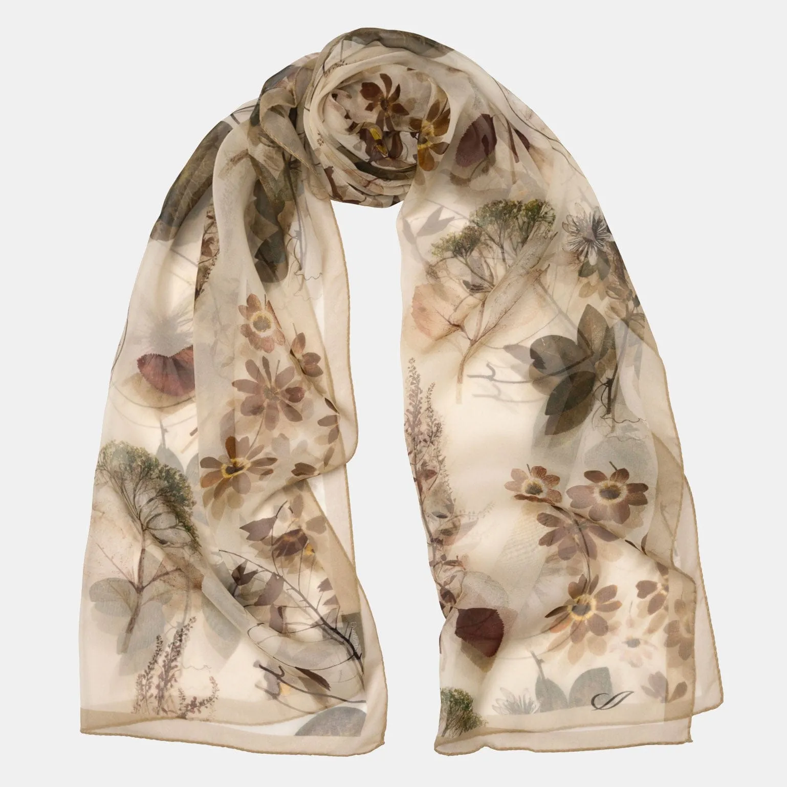 Botanica -  Long Sheer Silk Scarf - Beige