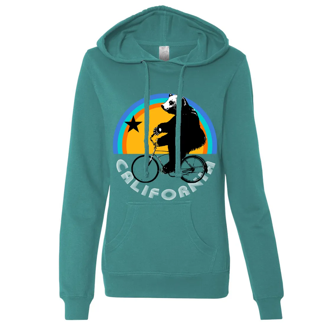 California Bear On Bike Ladies Lightweight Fitted Hoodie