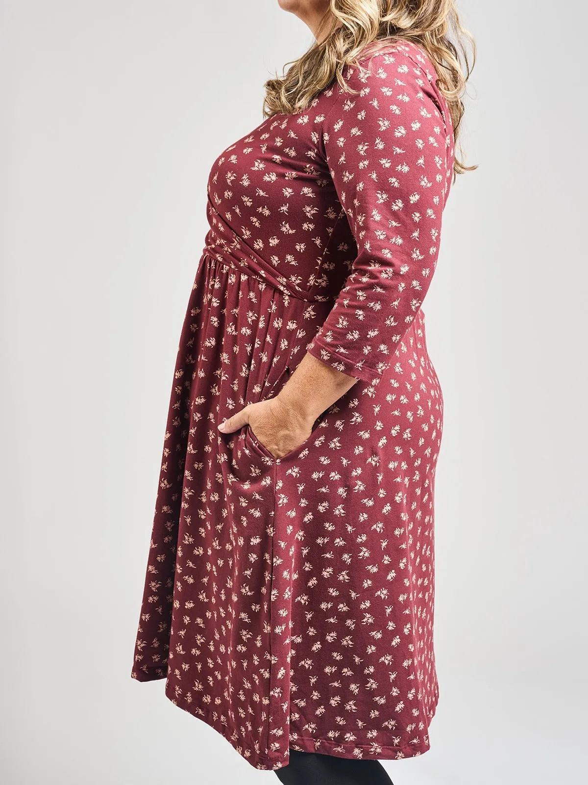 Callie Long Sleeve Plus Size Wrap Dress - Burgundy Bouquet