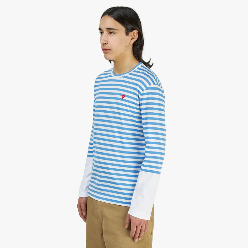 COMME des GARÇONS PLAY Red Heart Striped T-shirt Blue / White