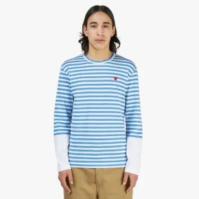 COMME des GARÇONS PLAY Red Heart Striped T-shirt Blue / White