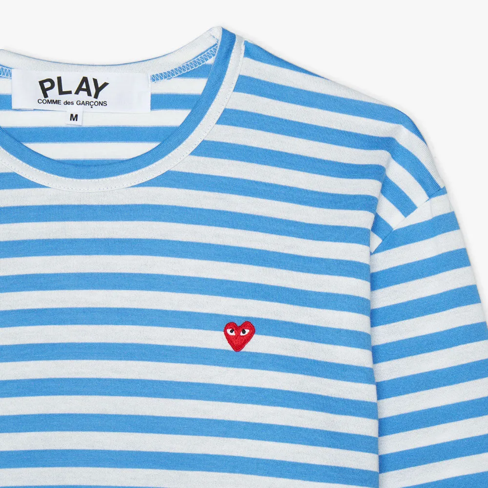 COMME des GARÇONS PLAY Red Heart Striped T-shirt Blue / White