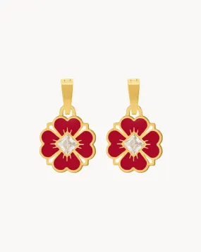 Dainty Lucky Love Red Flower Earring Pendants, Gold