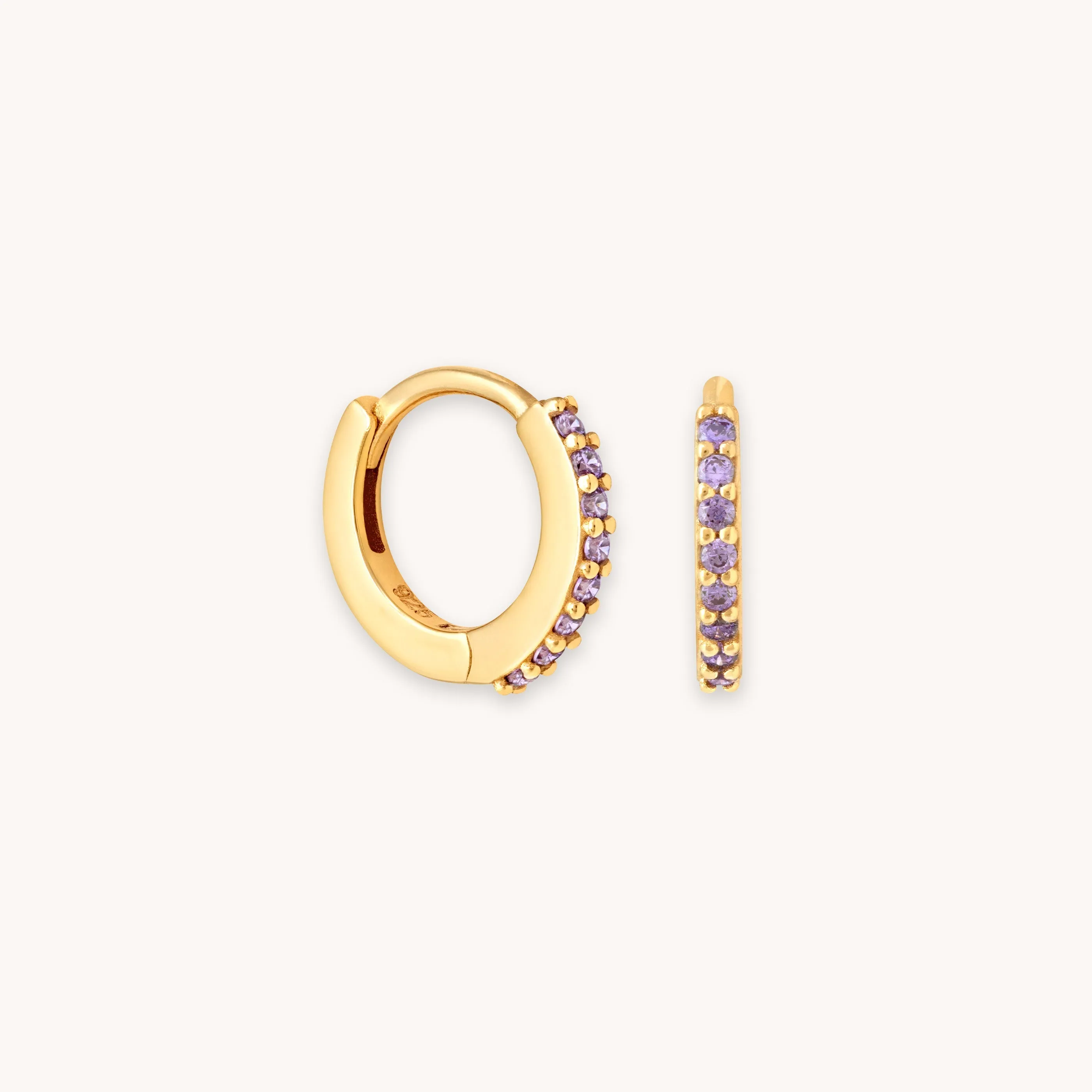 February Birthstone Huggies in Gold with Amethyst CZ