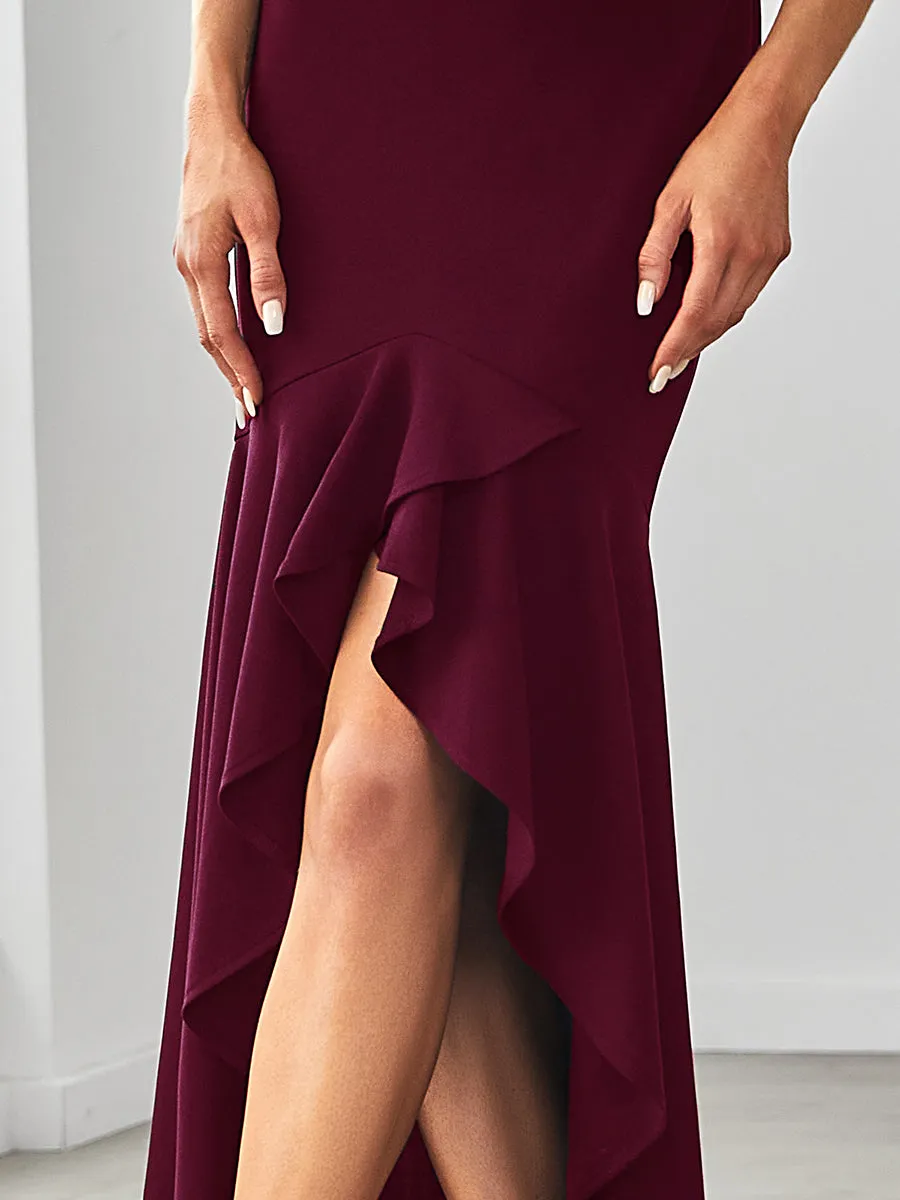 Fishtail Asymmetrical Hem Deep V Neck Wholesale Evening Dresses