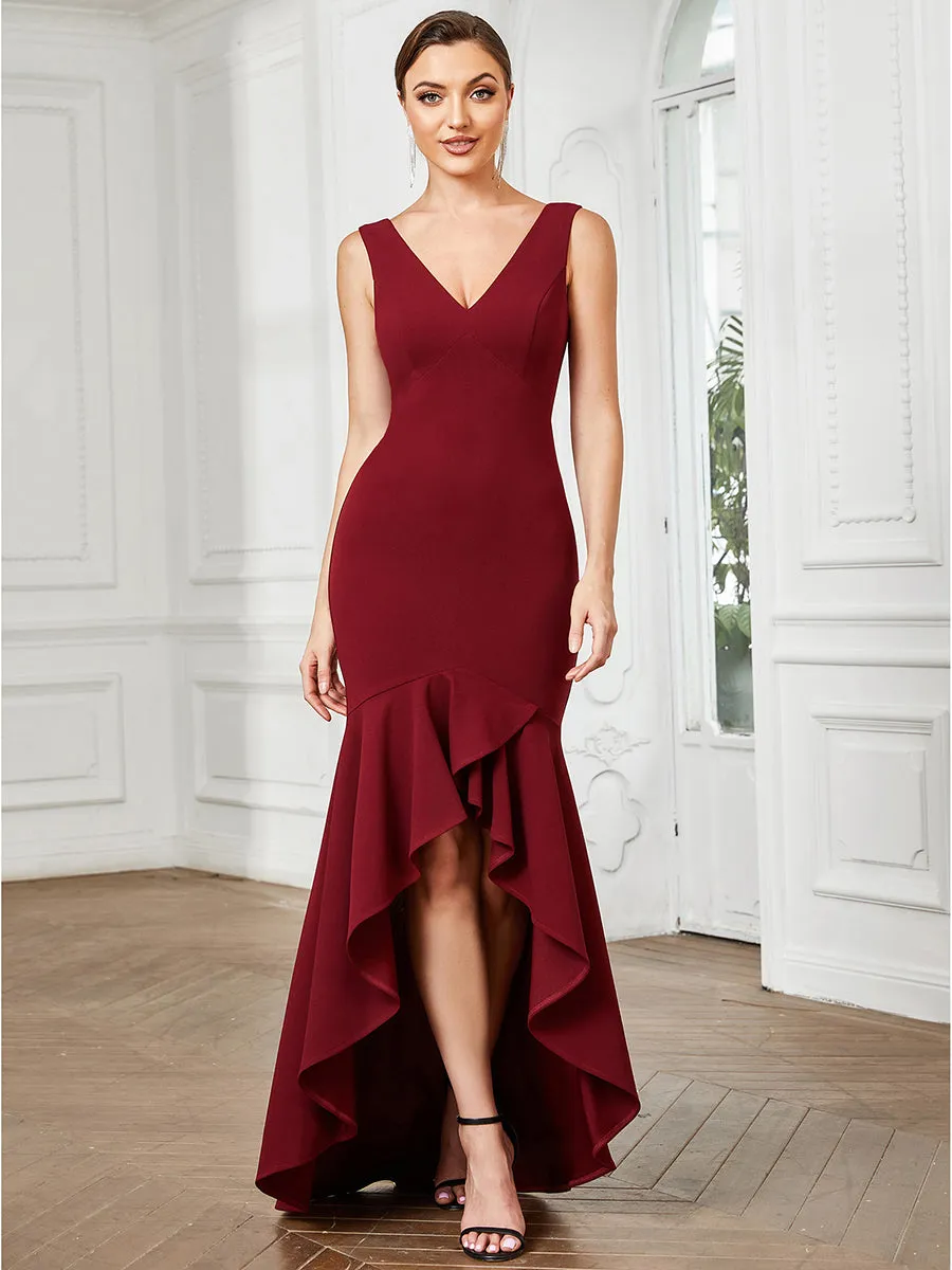 Fishtail Asymmetrical Hem Deep V Neck Wholesale Evening Dresses