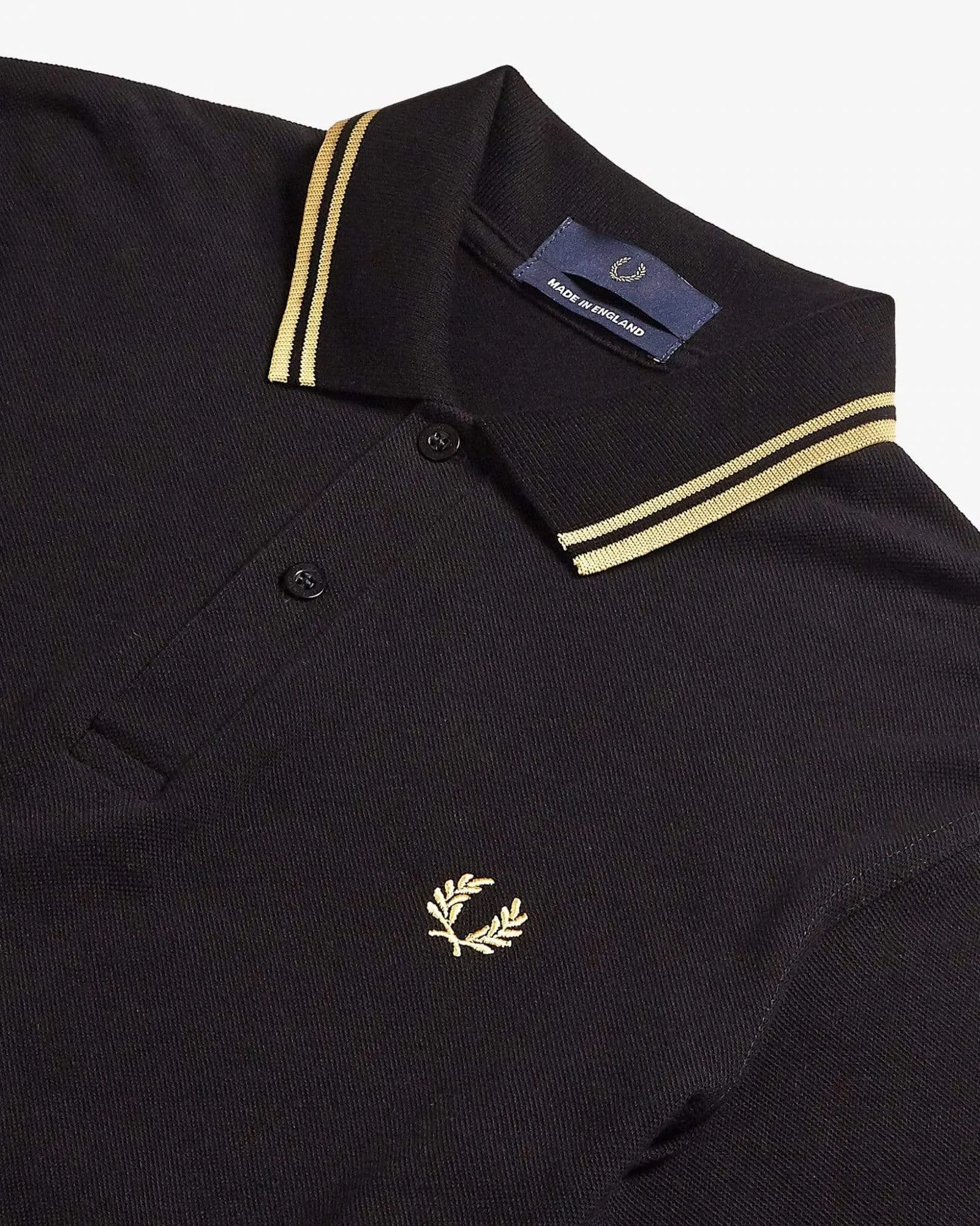 Fred Perry M12 Made In England Twin Tipped Polo Shirt - Black / Champagne