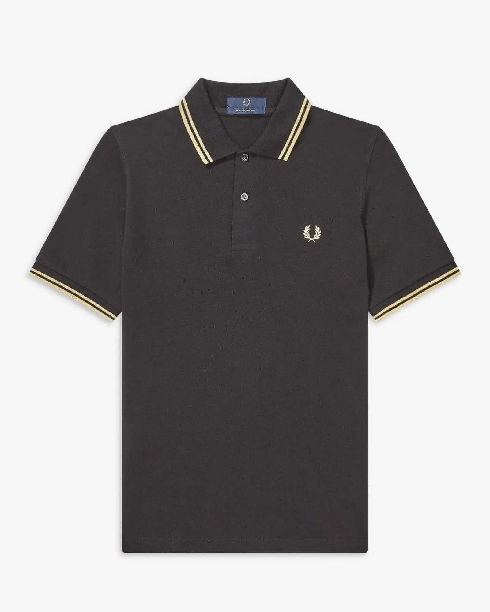 Fred Perry M12 Made In England Twin Tipped Polo Shirt - Black / Champagne