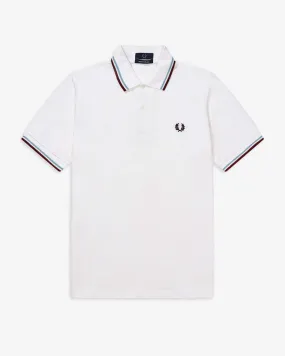 Fred Perry M12 Made In England Twin Tipped Polo Shirt - White / Ice / Maroon