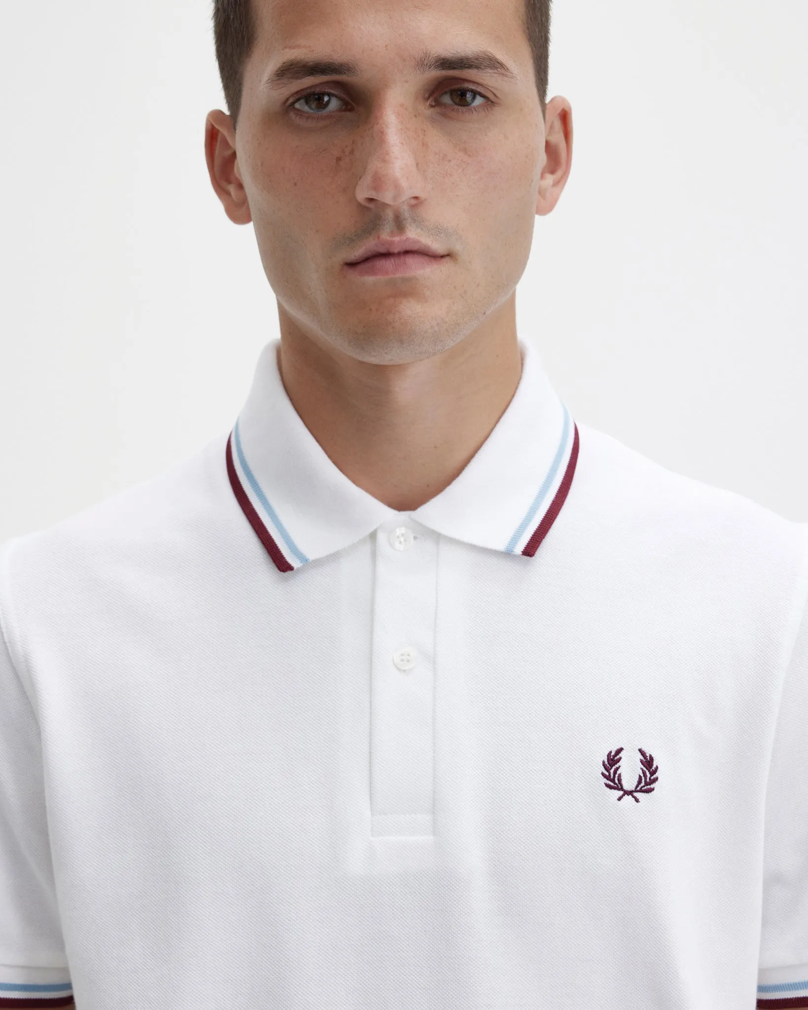 Fred Perry M12 Made In England Twin Tipped Polo Shirt - White / Ice / Maroon