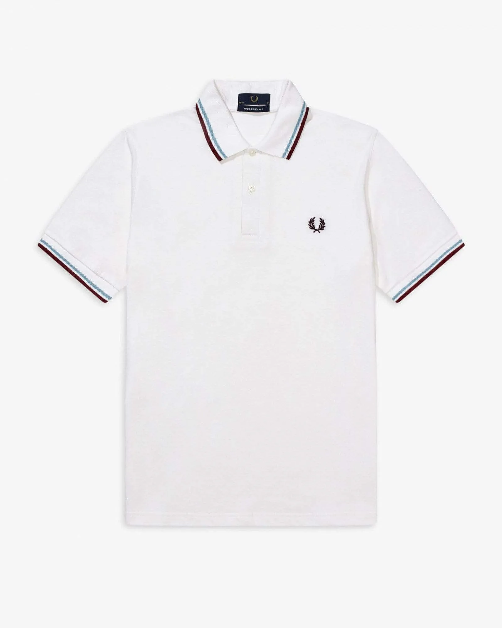 Fred Perry M12 Made In England Twin Tipped Polo Shirt - White / Ice / Maroon