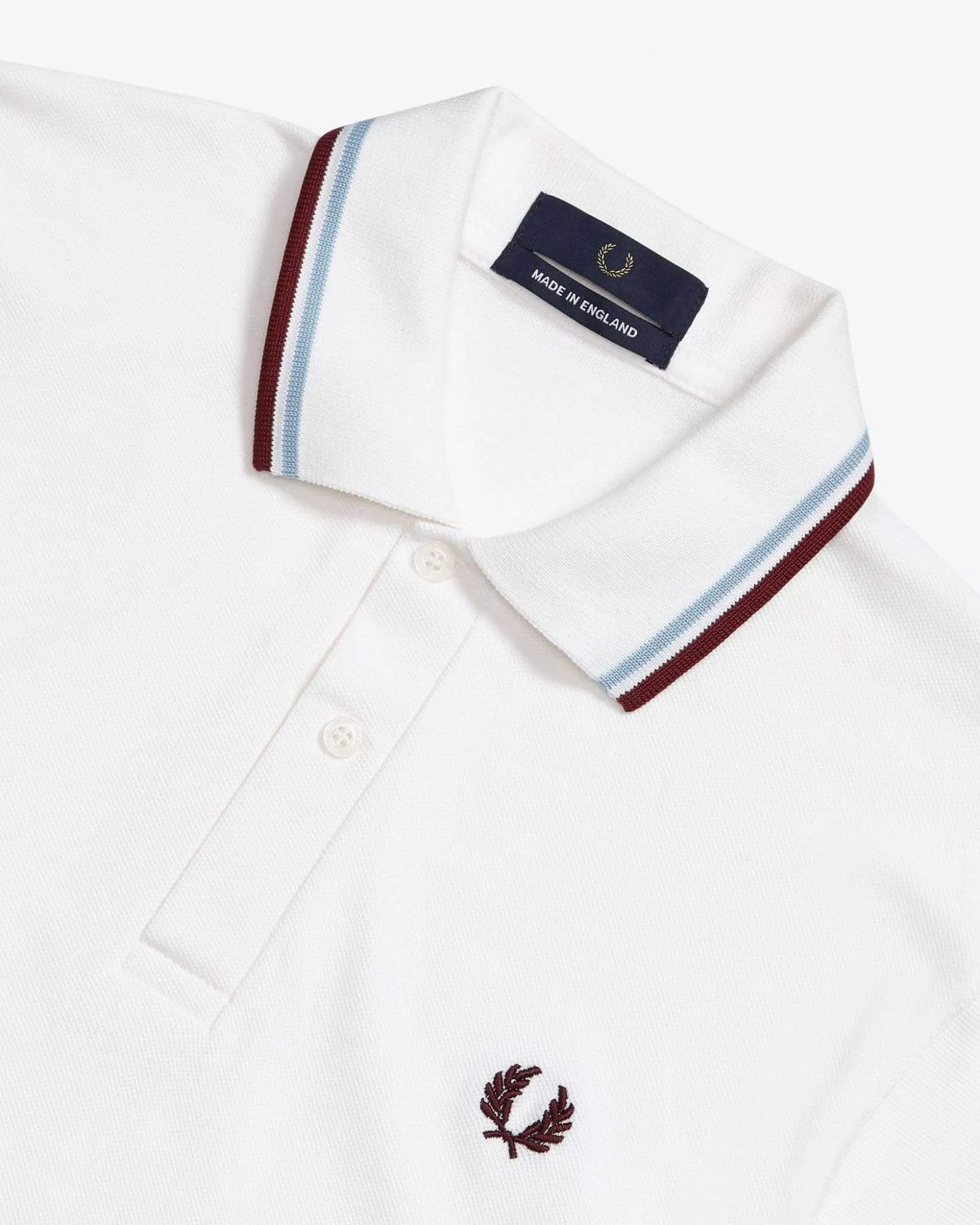 Fred Perry M12 Made In England Twin Tipped Polo Shirt - White / Ice / Maroon