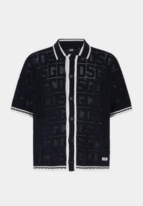 Gcds Monogram Macramé Knit Shirt Black