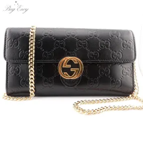 GUCCI Guccissima Leather Interlocking GG Logo Wallet On Chain