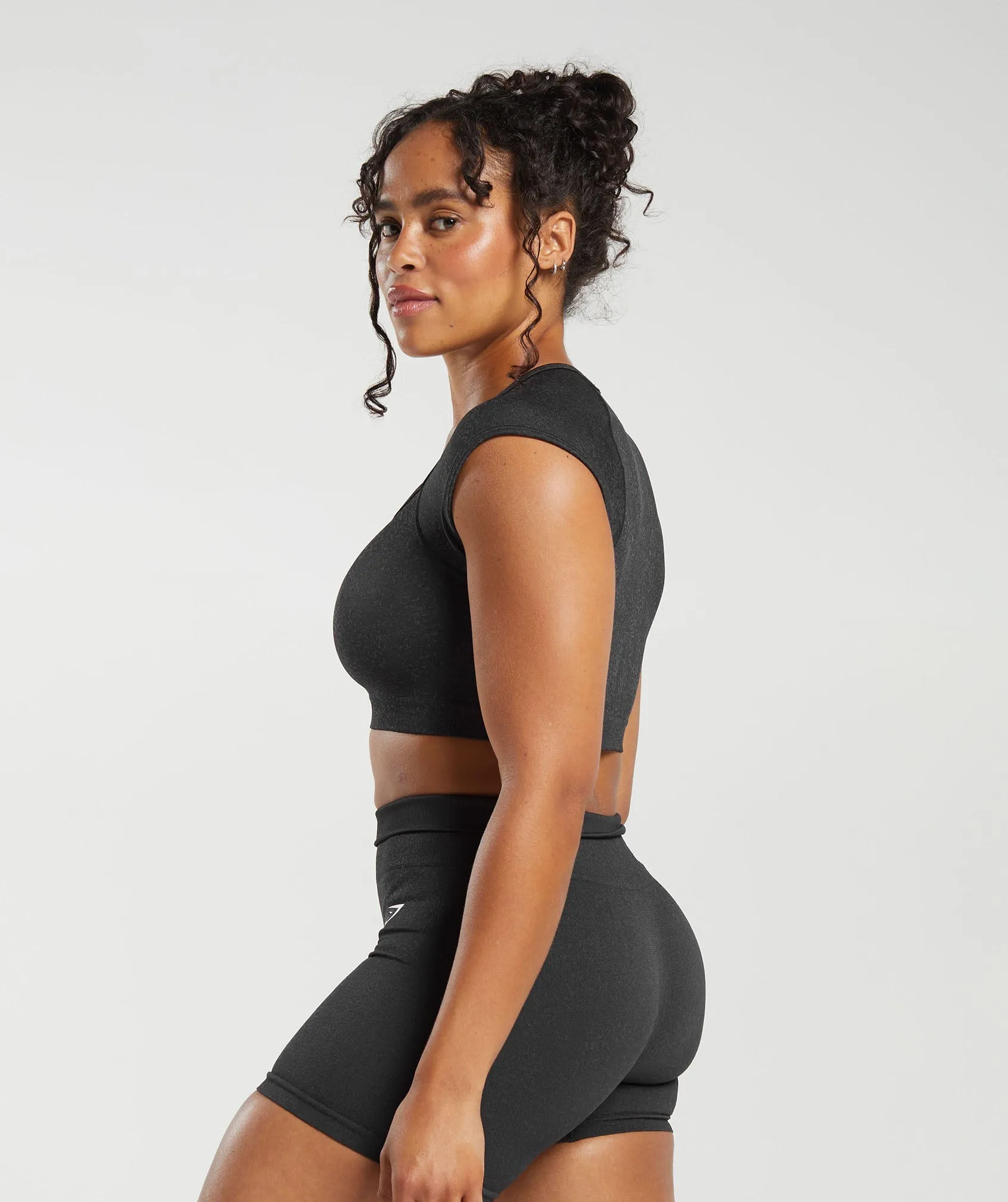 Gymshark Adapt Fleck Seamless Crop Top - Black/Smokey Grey