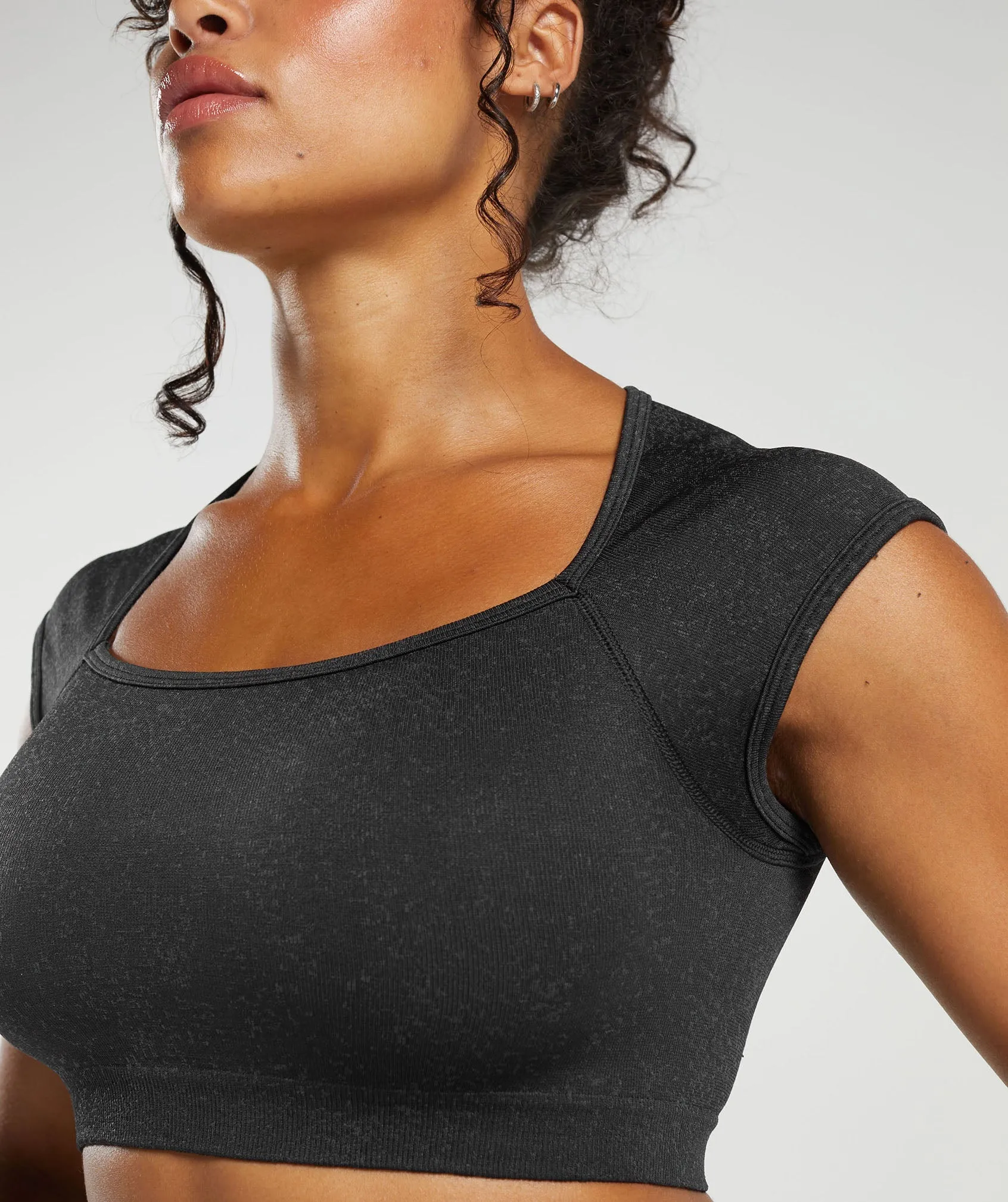 Gymshark Adapt Fleck Seamless Crop Top - Black/Smokey Grey