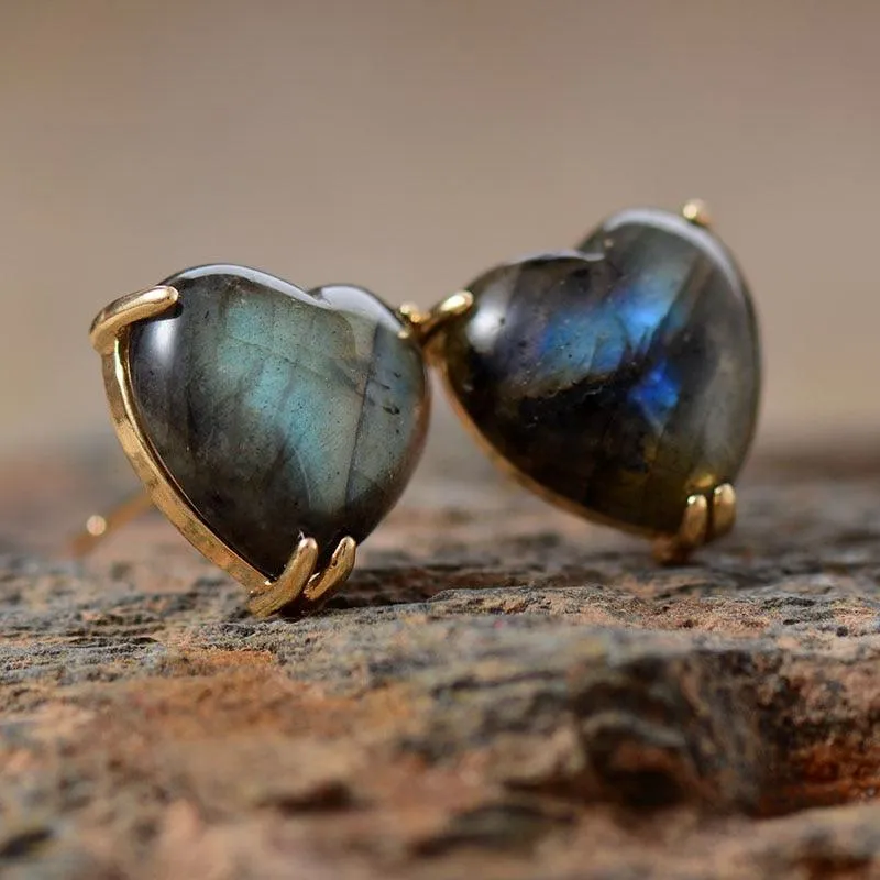 Hearts Labradorite Stud Earrings