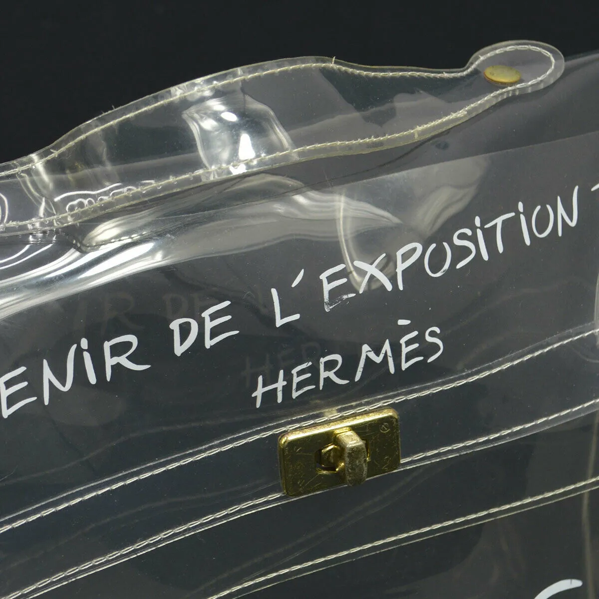 HERMES Vinyl Kelly Beach Hand Bag SOUVENIR DE L'EXPOSITION 1997 Clear AK38316g