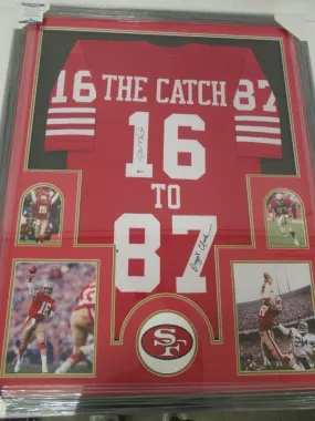 Joe Montana Dwight Clark 49ers signed "The Catch" jersey framed Beckett COA